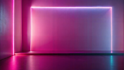 Neon pink and blue lighting creating a modern geometric backdrop for artistic presentations and photography copy space
