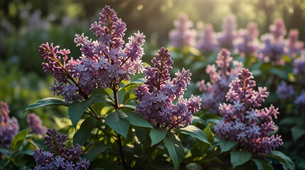 Majestic scene of delicate lilac blooms under soft morning light