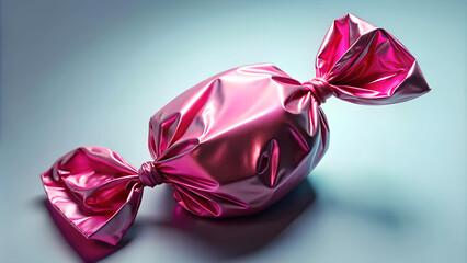 Shiny pink wrapped candy lying on a smooth surface for festive themes and sweet treat visuals
