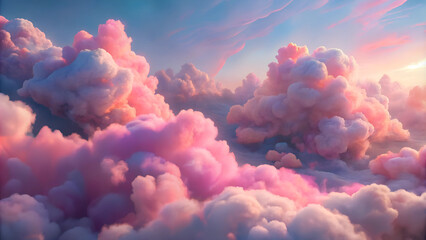 Dreamy pink and purple clouds filling the sky at sunset for serene and whimsical landscape scenes
