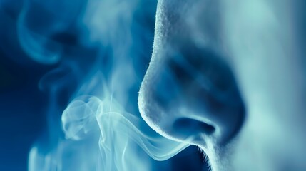 Close-up of a human nose in the middle of an inhalation, focusing on the nostrils and the act of breathing. life, nature, zen,nasal cavity, respiratory tract