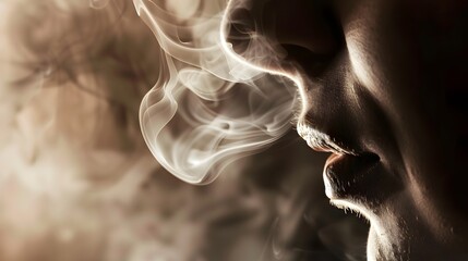 Close-up of a human nose in the middle of an inhalation, focusing on the nostrils and the act of breathing. life, nature, zen,nasal cavity, respiratory tract