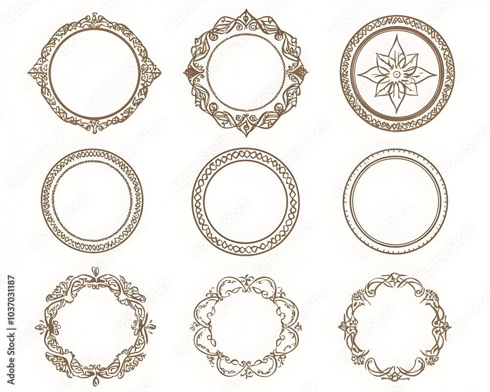 Poster elegant circular line frames with intricate inner patterns perfect for adding a touch of sophisticat