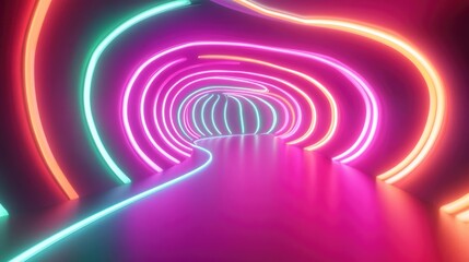 Fototapeta premium Neon Spectrum Tunnel with Vibrant Energy Flow. 3D Render.