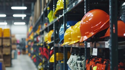 Industrial safety equipment, hard hats, vests