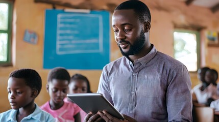 Teacher Using Tablet for Digital Lesson in Classroom