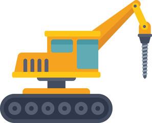 Illustration of a yellow excavator drilling using an auger bit mounted on an articulated arm