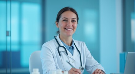 Smiling young doctor with a stethoscope, working in healthcare.