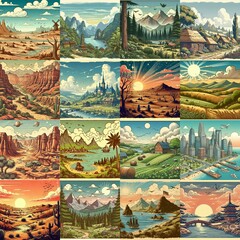 Cartoon landscapes. AI generated illustration