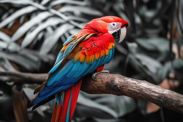 Fototapeta premium Vibrant Parrot Beauty: Scarlet Macaw Flaunting its Colorful Plumage in the Wild