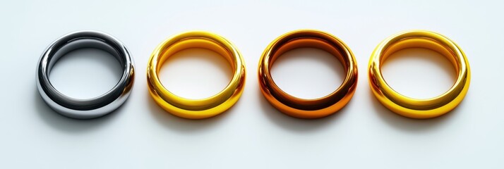 Four metallic rings in varying colors on a neutral background concept of diversity and unity