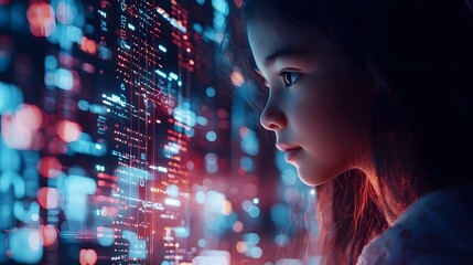 Young Girl Using AI Tablet for Math Problems