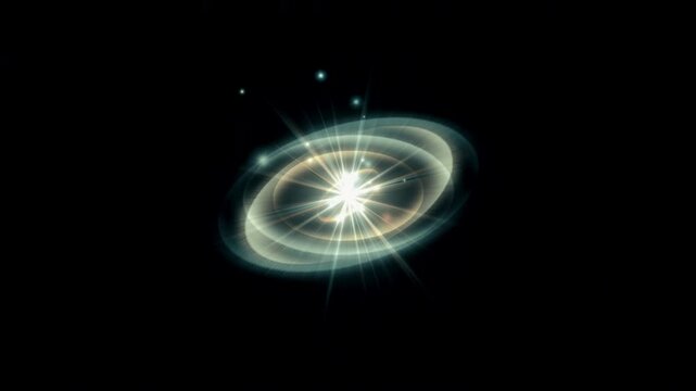 Animated spiral pattern. Bright blue lines radiating out from the center, creating halos of light that swirl around a bright light and emanate particles. Fantasy special effect.