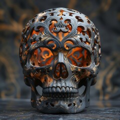 Human skull made of gold and wood