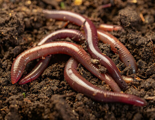 Close-Up of Earthworms in Soil with Natural Habitat and Organic Texture