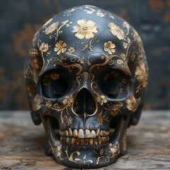 Human skull made of gold and wood