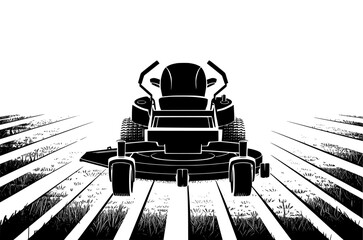 Zero Turn Lawn Mower Lawn Care silhouette facing out illustration with grass	