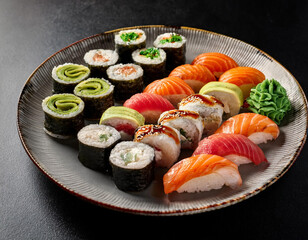 Delicious and Fresh Sushi Rolls on a Plate