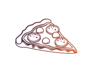 A slice of pizza with cheese and sausage. Original vector illustration in vintage style. T-shirt design.