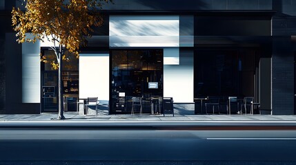 Stylish Coffee Shop Exterior at Dawn