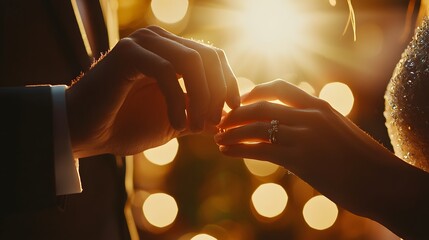 Romantic Wedding Ring Exchange with Warm Lighting