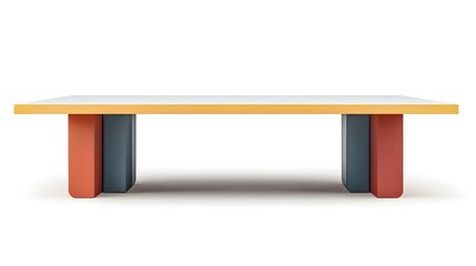 Modern Table with Yellow Trim and Colorful Legs on White Background