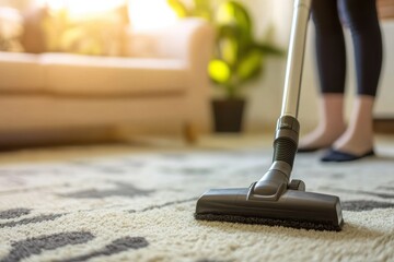 Vacuum cleaner on carpet in living room
