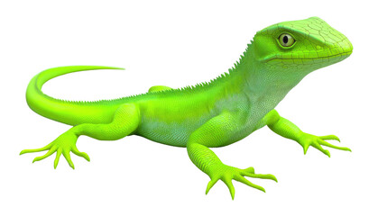 Obraz premium Bright green lizard on a white isolated background.,transparent background