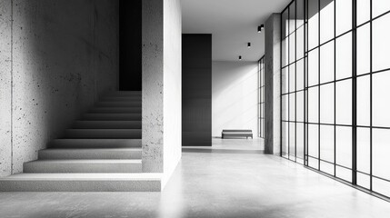 Minimalist industrial, clean lines, monochrome