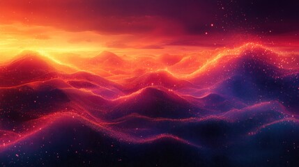 Fototapeta premium A vibrant, abstract landscape with glowing waves and a sunset atmosphere.