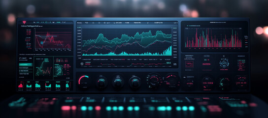 Fototapeta premium Financial analytics dashboard on computer screen. Business data analysis, stock market research and investment strategy concept, Ai