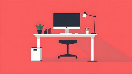 Modern Minimalist Home Office Desk Setup with Computer and Lamp