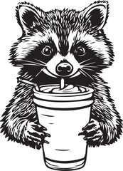 cute raccoon drinking milkshake © Daria