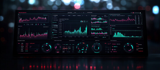 Obraz premium Financial analytics dashboard on computer screen. Business data analysis, stock market research and investment strategy concept, Ai