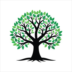 Fototapeta premium Set of plant and green black trees with its silhouette