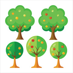 Set of plant and green black trees with its silhouette