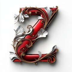 Elegant Red and Gold Letter Z with Floral Design