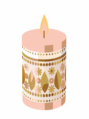 Scented wax candles. Modern aromatic decoration for cosy home interior. Decorative burning candlelight. Natural romantic decor with flame. Flat vector illustration isolated on white background

