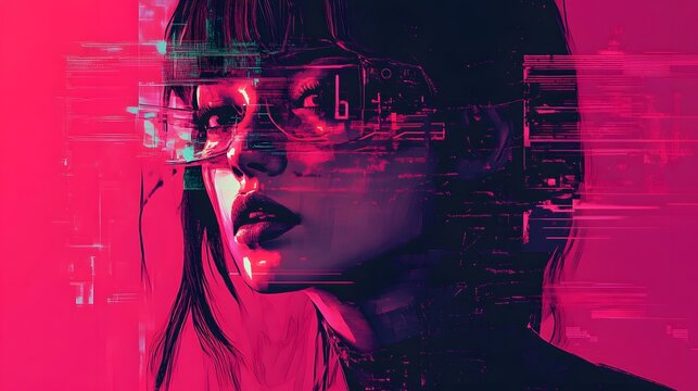 A retro pop art style piece with modern 3D renderings and glitch aesthetics