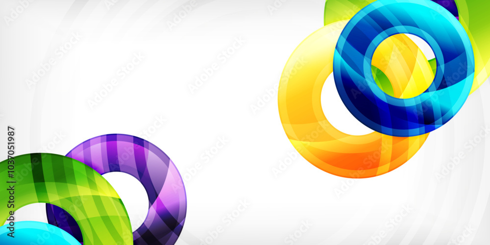 Poster Bright colorful circles with light effects. Abstract background