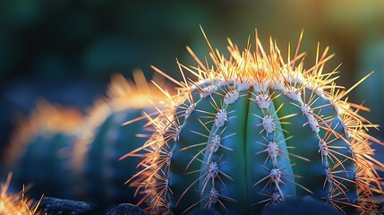 Close-Up of Cactus Spine Texture: Sharp Points and Ridges in Natural Light