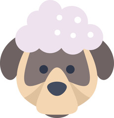 Funny dog wearing bath shower cap covered in soap bubbles representing pet grooming and hygiene