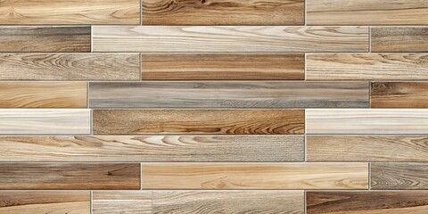 A Seamless Pattern of Wooden Tiles in Varying Shades of Brown, Grey, and Beige, Arranged in a Horizontal Stacked Design, Creating a Rustic and Elegant Look.