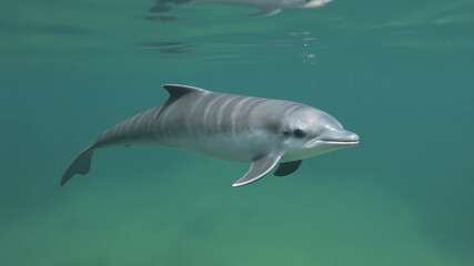 Fototapeta premium A real tiny gray porpoise, endangered species, cetacean or vaquita marina, flat nose