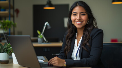 Confident Businesswoman Working at Her Desk in a Modern Office
