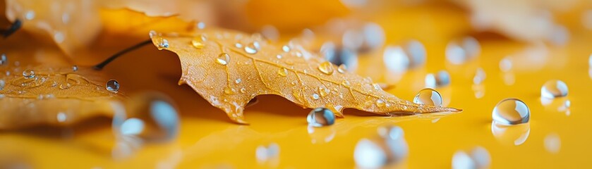 yellow leaf with water drops