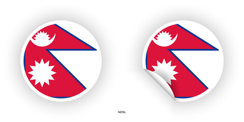 Nepal sticker flag in circle shape and circle peeled shape on white background. Nepal flag icon in circular form	