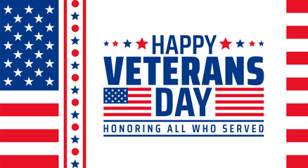 happy Veterans day celebration background or banner design template with usa flag. Honoring all who served. Veterans day background with american flag.