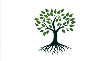 Obraz premium Logo design of green tree with roots, simple vector graphic on white background.