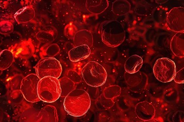 Eosinophils: A close-up of eosinophils, characterized by their bilobed nuclei and large granules staining red with eosin dye 